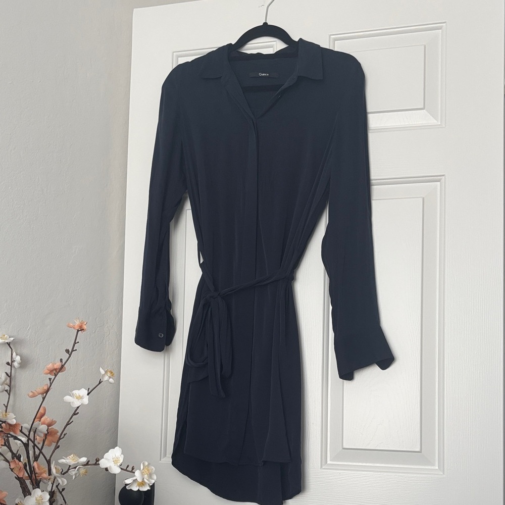 Quince Classic Long Sleeve Dress - Navy